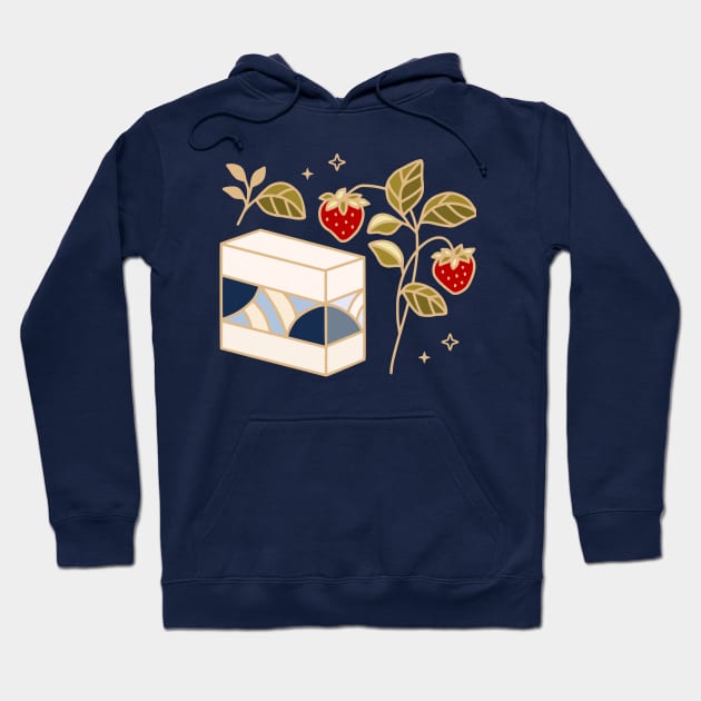 Strawberry cake and blue wave pattern Hoodie by thecolorblooms